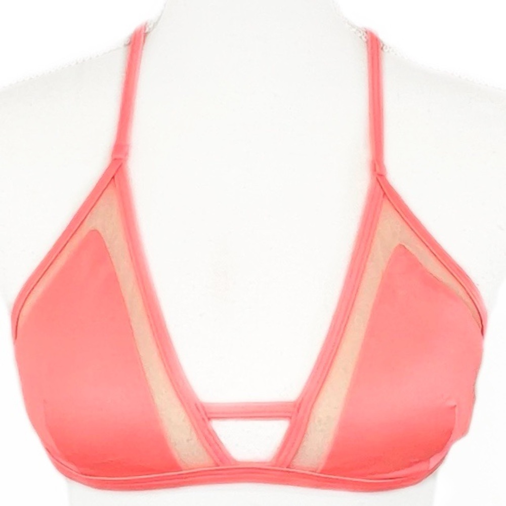PINK Victoria's Secret Bright Peach Padded Racerback Mesh Panel Bikini Top S